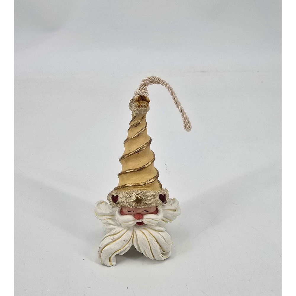 Whimsical Santa Ornament Gold Spiral Hat Folk Art Primitive Christmas 4.5"